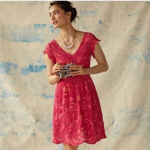 Anthropologie Yoana Baraschi Melon Embroidered Dress